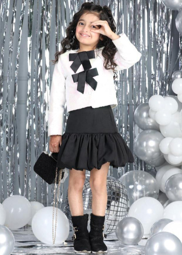 White And Black Imported Crepe With Sequence Top And A Line Skirt  Co-ord Set