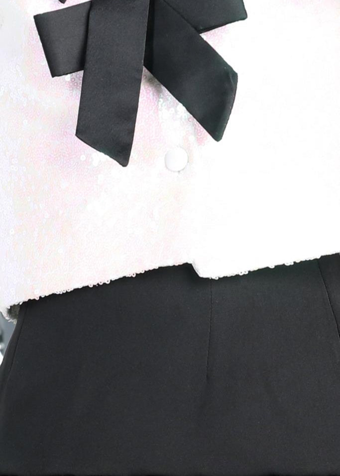White And Black Imported Crepe With Sequence Top And A Line Skirt  Co-ord Set