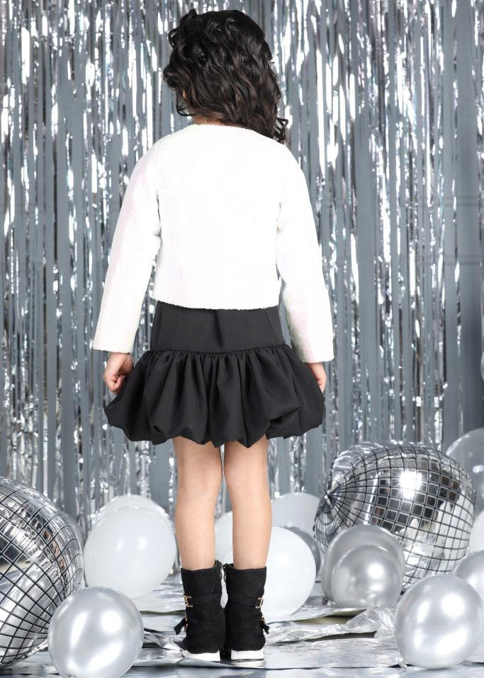 White And Black Imported Crepe With Sequence Top And A Line Skirt  Co-ord Set