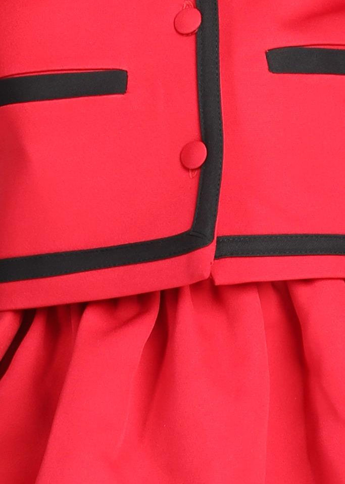 Red Imported Crepe Top And A Line Skirt With Border Detailing Co-ord Set