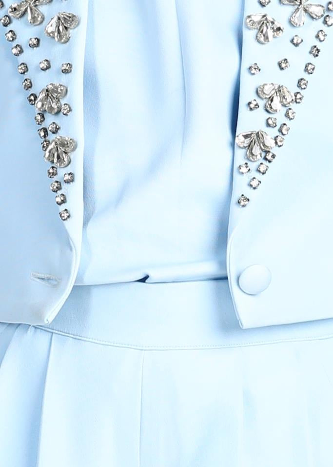 Ice Blue Imported Crepe Stone Work Embroidery Co-ord Set