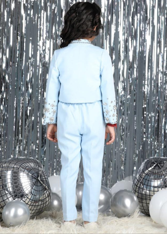 Ice Blue Imported Crepe Stone Work Embroidery Co-ord Set