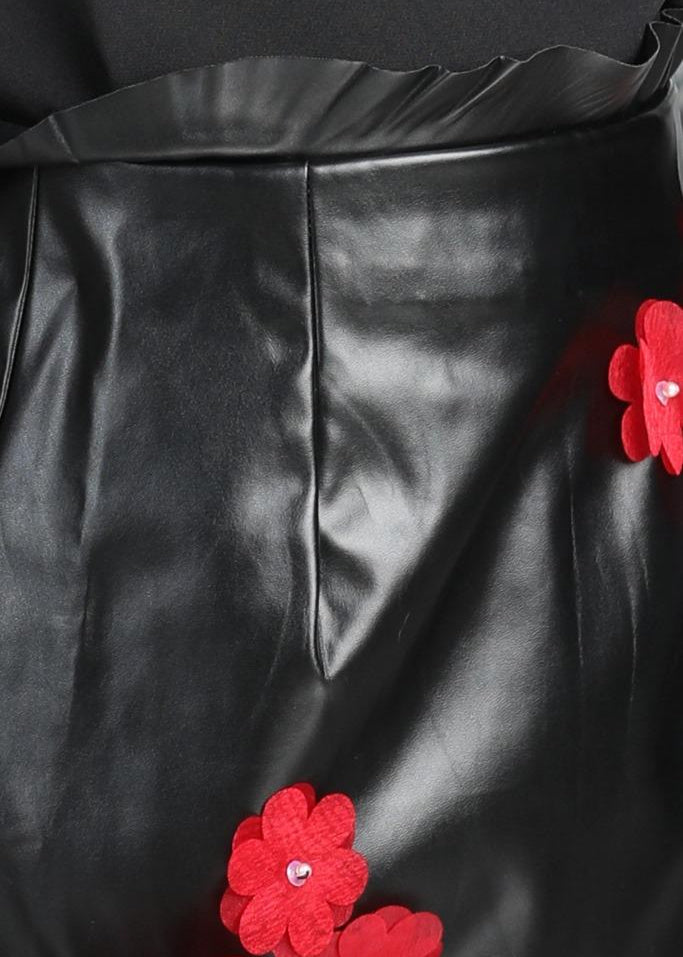 Black Imported Crepe And Leather Flower Motifs Skirt Co-ord Set