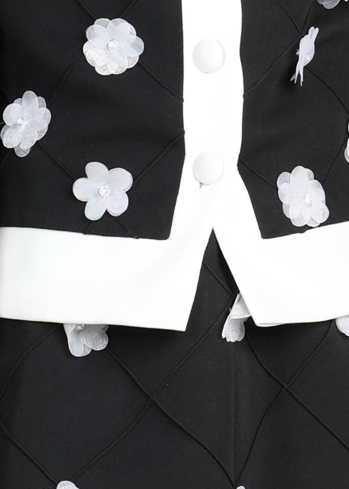 Black Imported Crepe Pearl Detailing Flower Motif Co-ord Set
