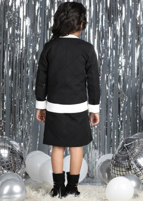 Black Imported Crepe Pearl Detailing Flower Motif Co-ord Set