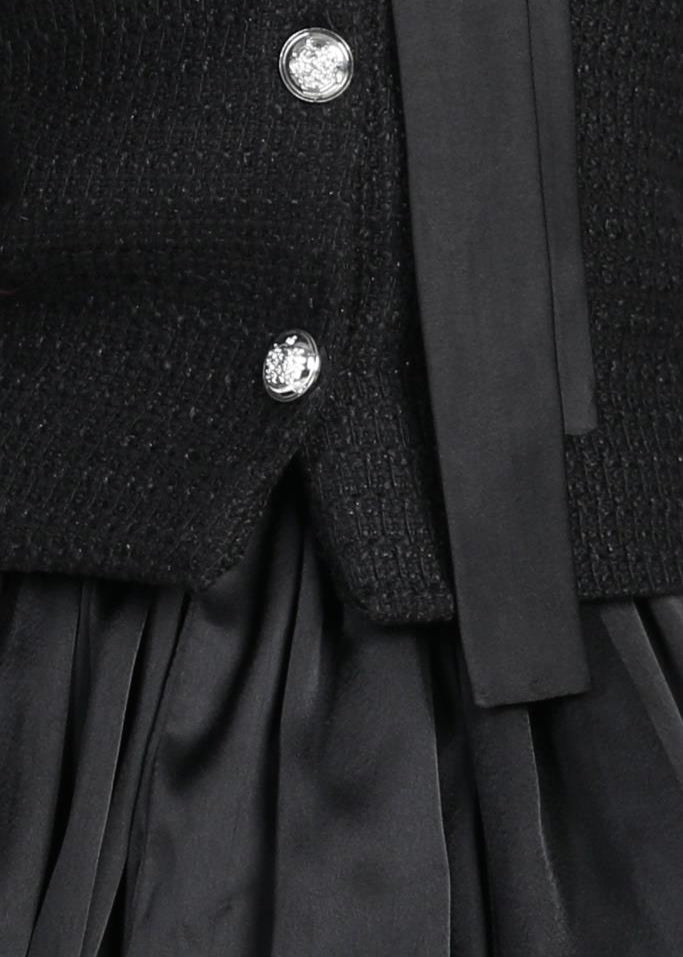 Black Tweed Coat With Bow Detachable And Balloon Skirt Co-ord Set