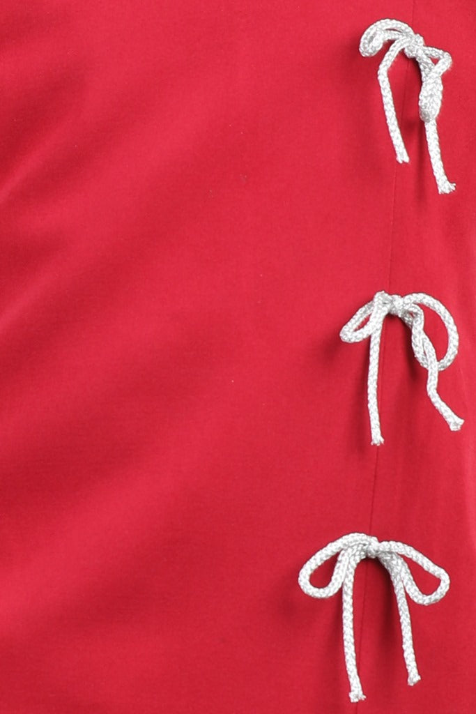 Red Imported Crepe Bow Detailing Straight Dress