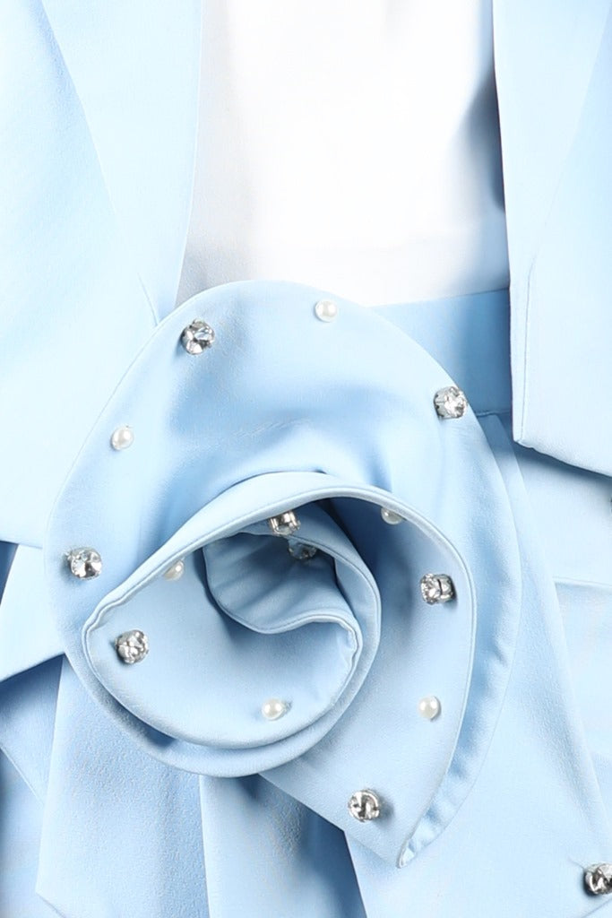 Ice Blue Imported Crepe With Flower Detailing Co-ord Set