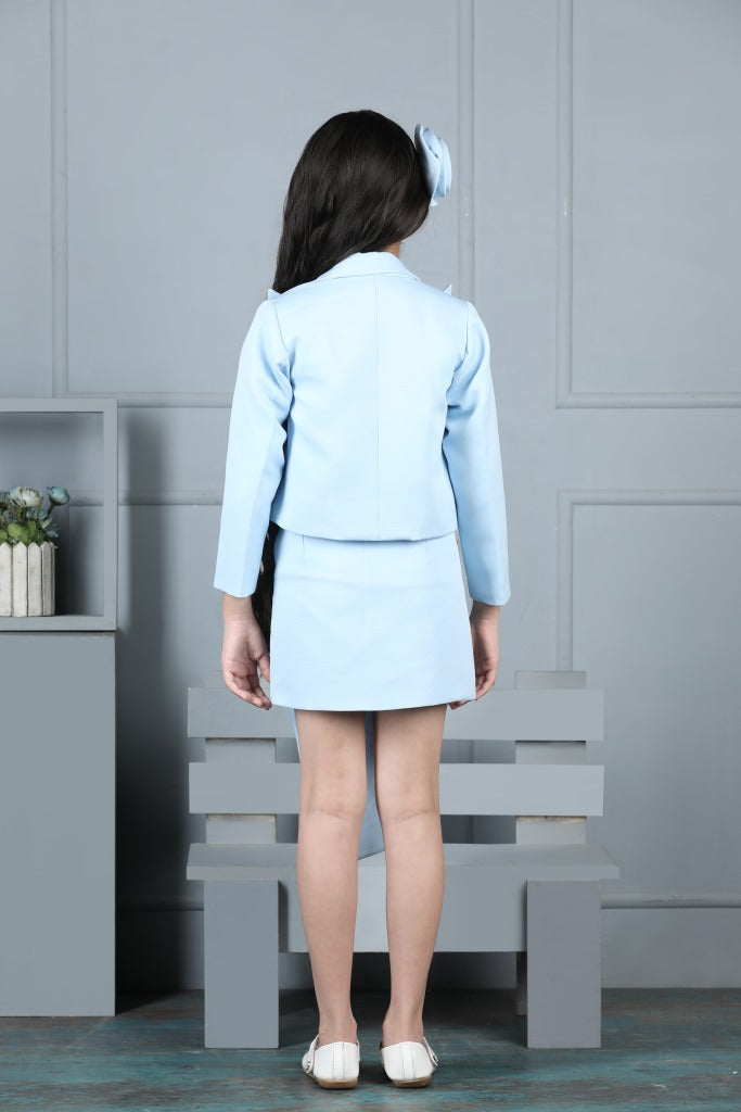 Ice Blue Imported Crepe With Flower Detailing Co-ord Set