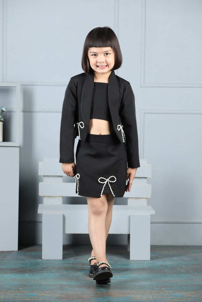Black Imported Crepe With Bow Detailing Co-ord Set