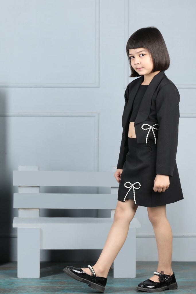 Black Imported Crepe With Bow Detailing Co-ord Set