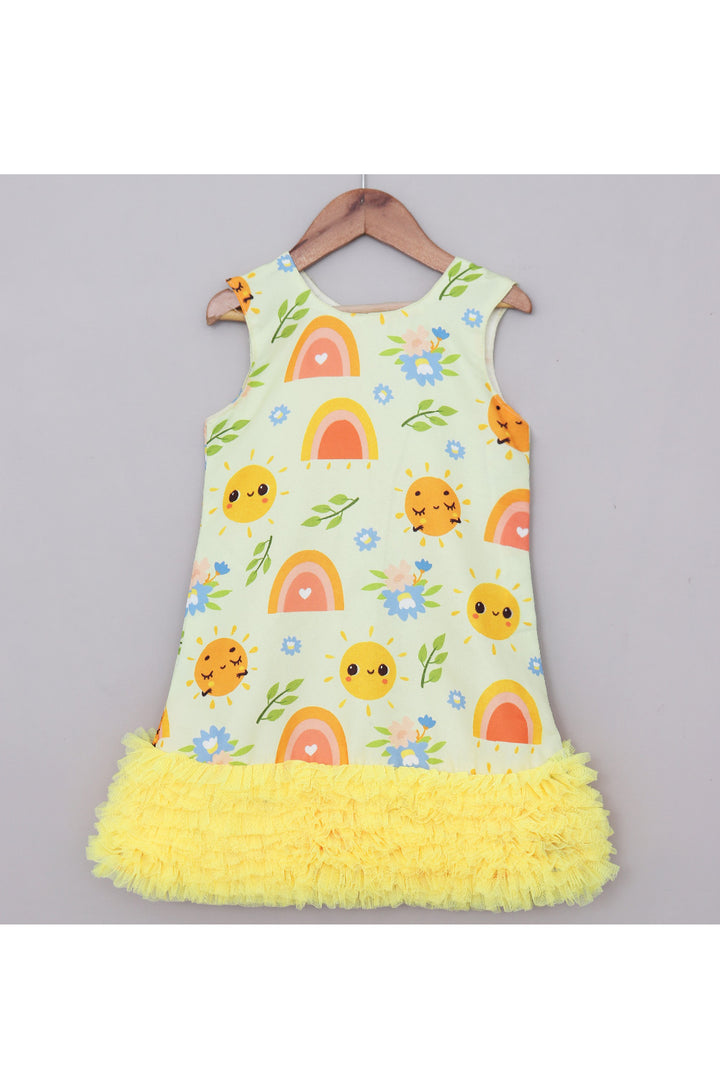 Yellow Sun And Rainbow Frill Sleeveless Dress