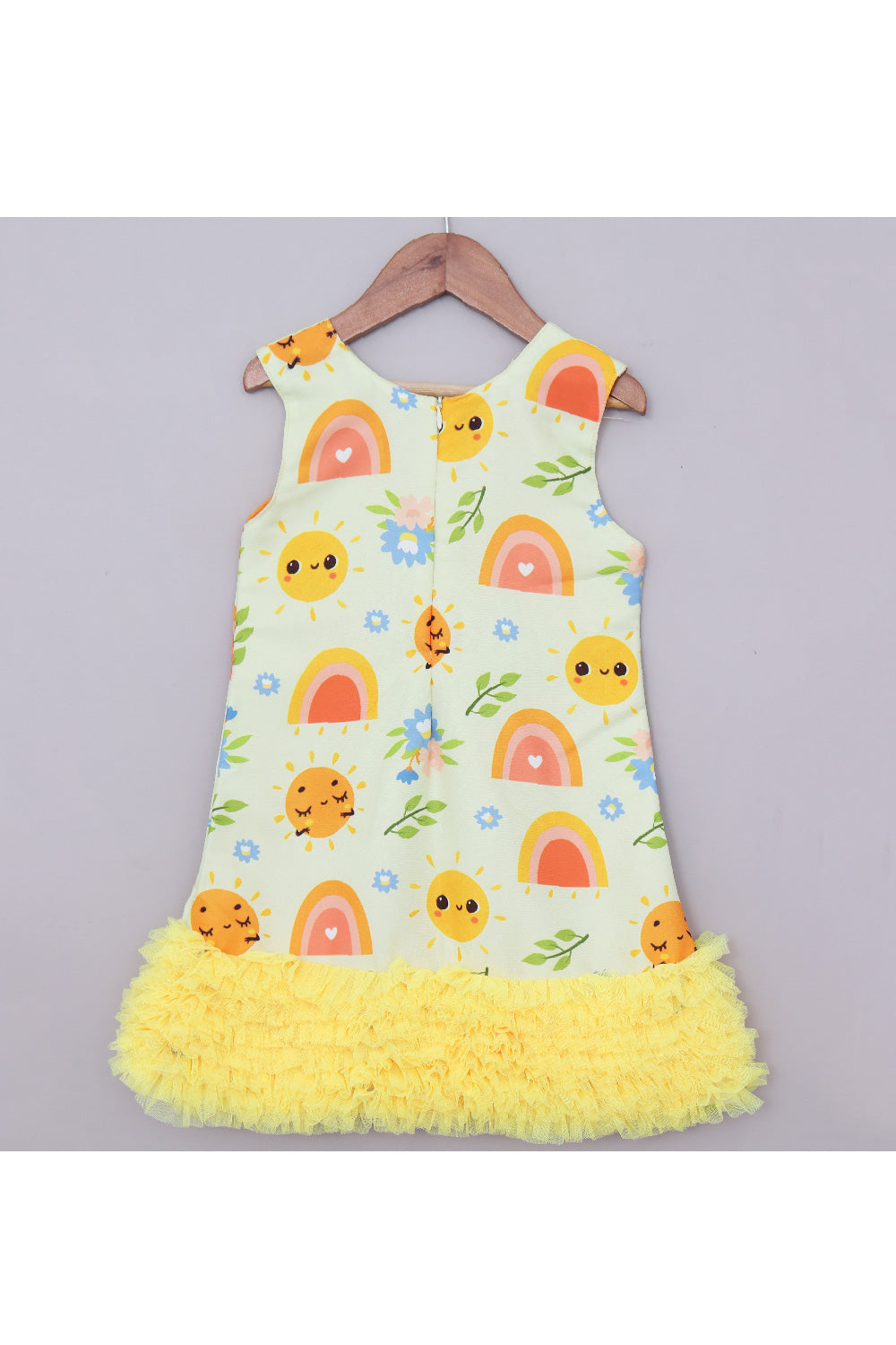 Yellow Sun And Rainbow Frill Sleeveless Dress