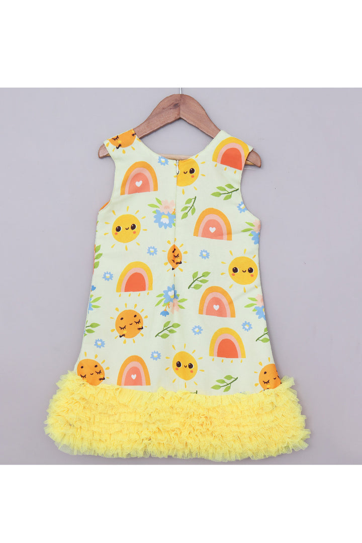 Yellow Sun And Rainbow Frill Sleeveless Dress