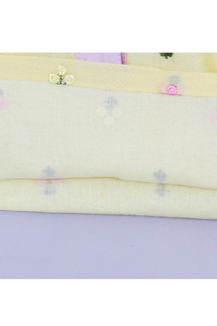 Yellow Floral Embroidered Chanderi Top With Pant Set