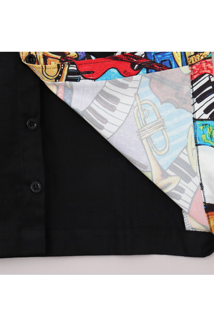 Black Music Instrument Printed Full Sleeves Shirt