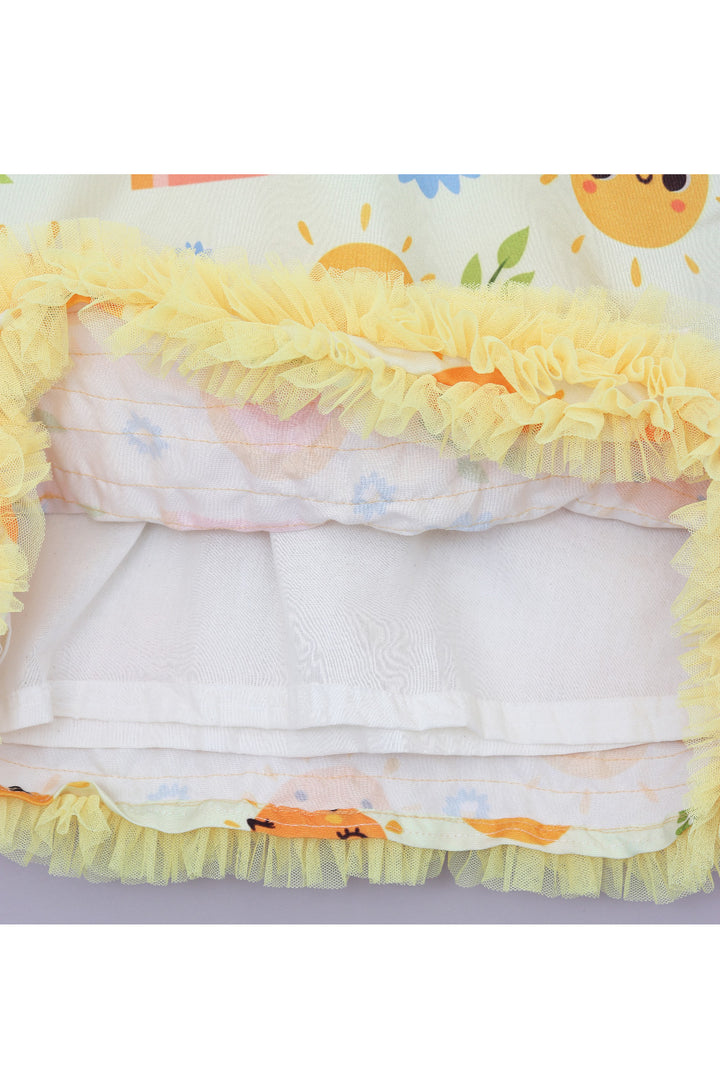 Yellow Sun And Rainbow Frill Sleeveless Dress