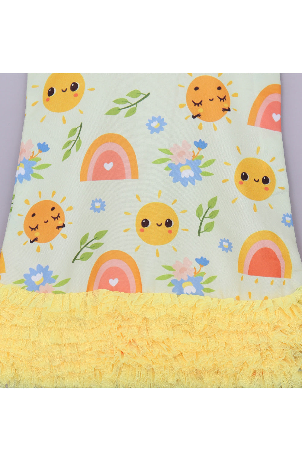 Yellow Sun And Rainbow Frill Sleeveless Dress