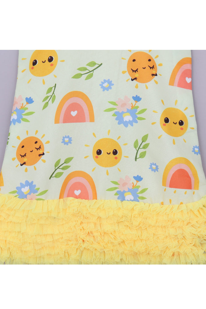 Yellow Sun And Rainbow Frill Sleeveless Dress