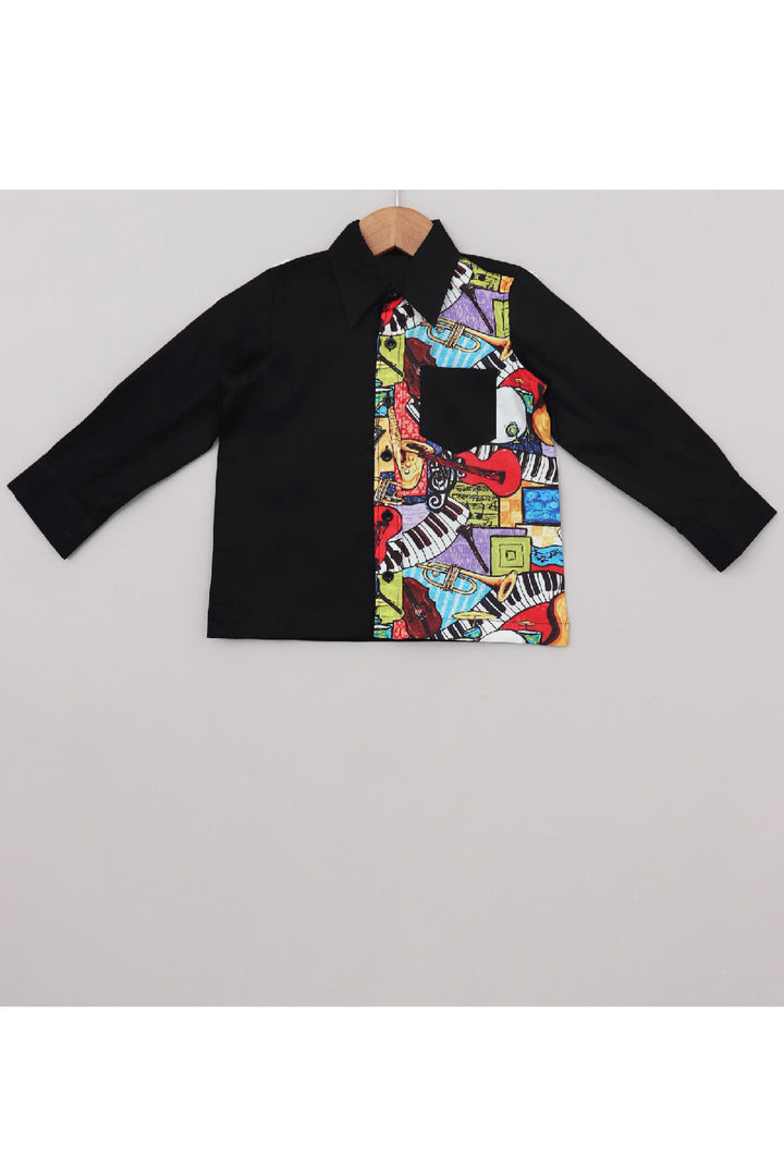 Black Music Instrument Printed Full Sleeves Shirt