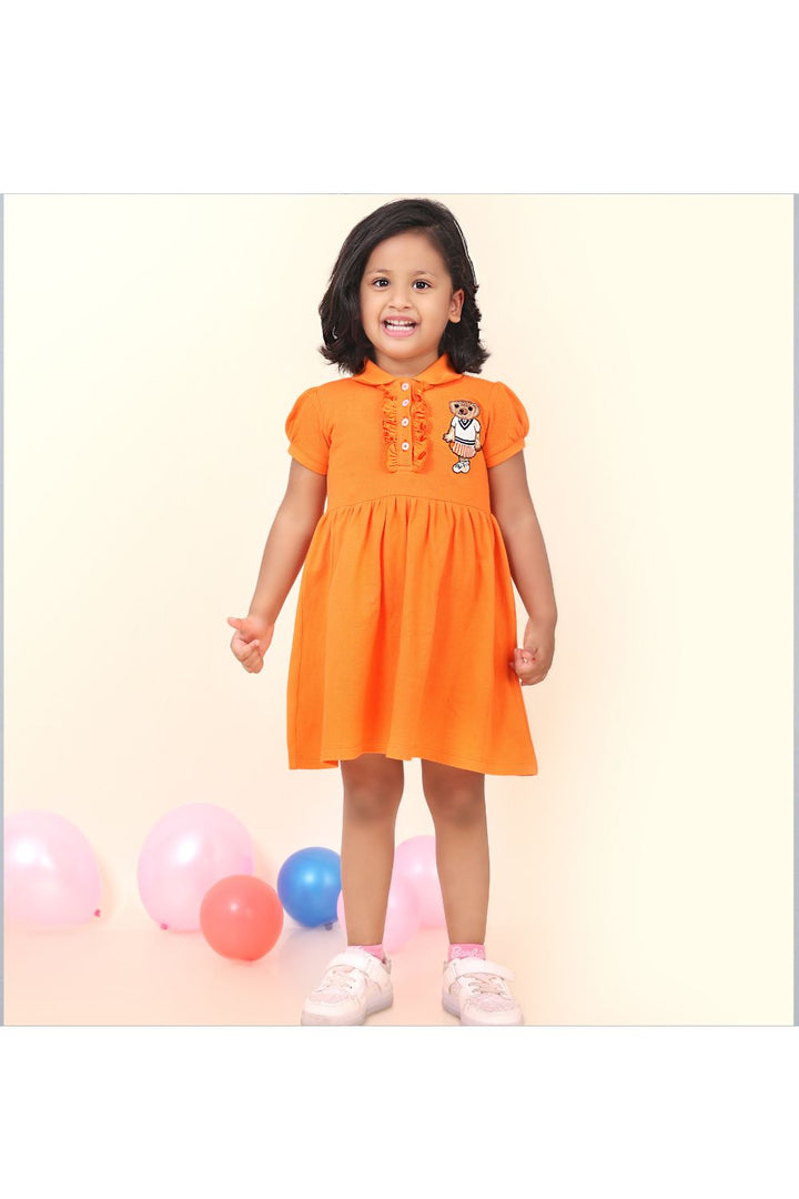 Orange Hand Embroidered Polo Bear dress