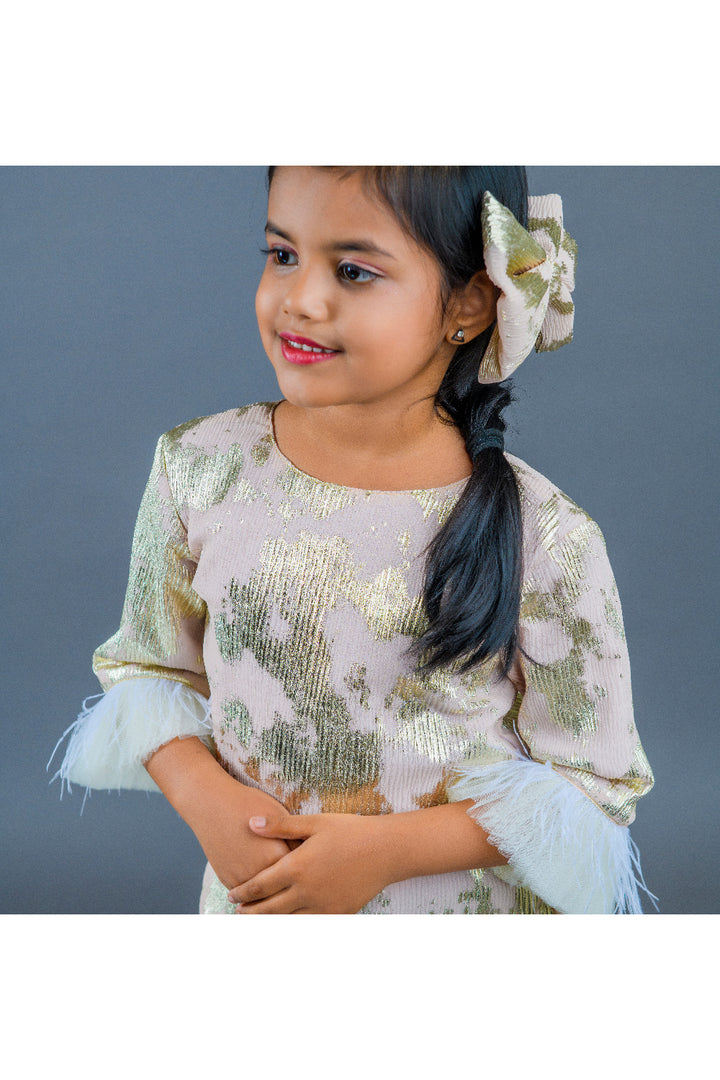 Goldern Feather Detailing Zacquard Dress