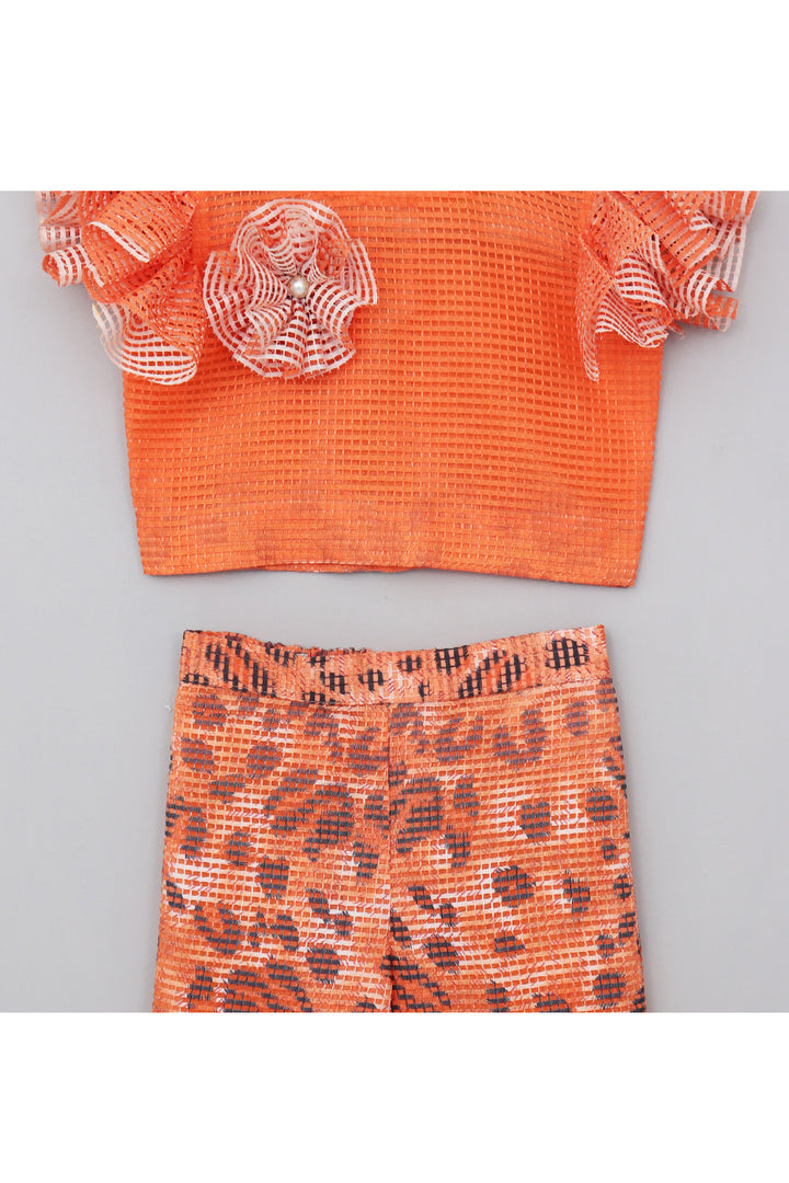 Orange Flower Detailing Top With Animal Printed Palazzo Set