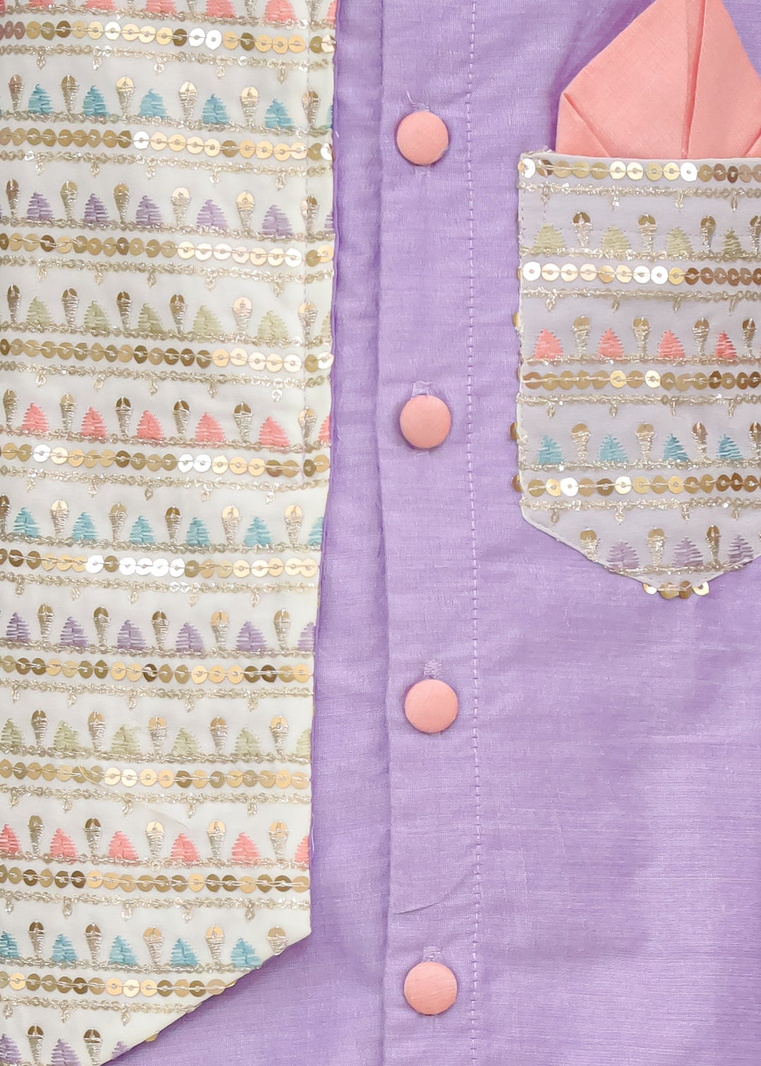 Lavender Kurta Embroidery With Off White Pyjama Set