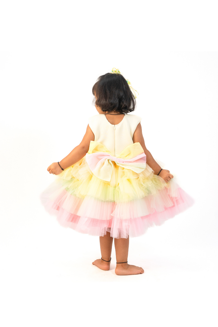 Multicolored Scuba Bow Frill Sleeveless Dress