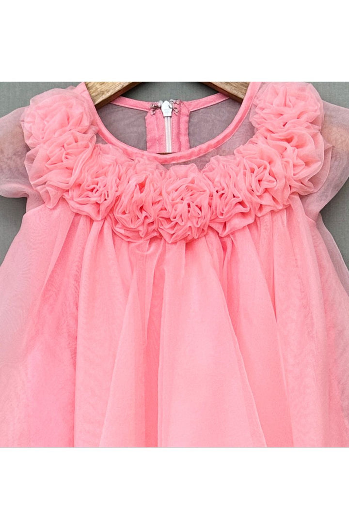 Pink Rosy Floral Embellished Whirl A-Line Dress