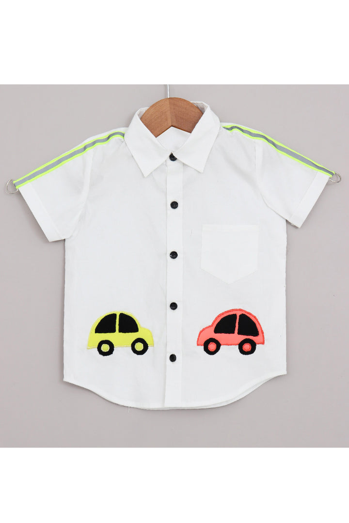 White Car Detailing Half Sleeves Shirt