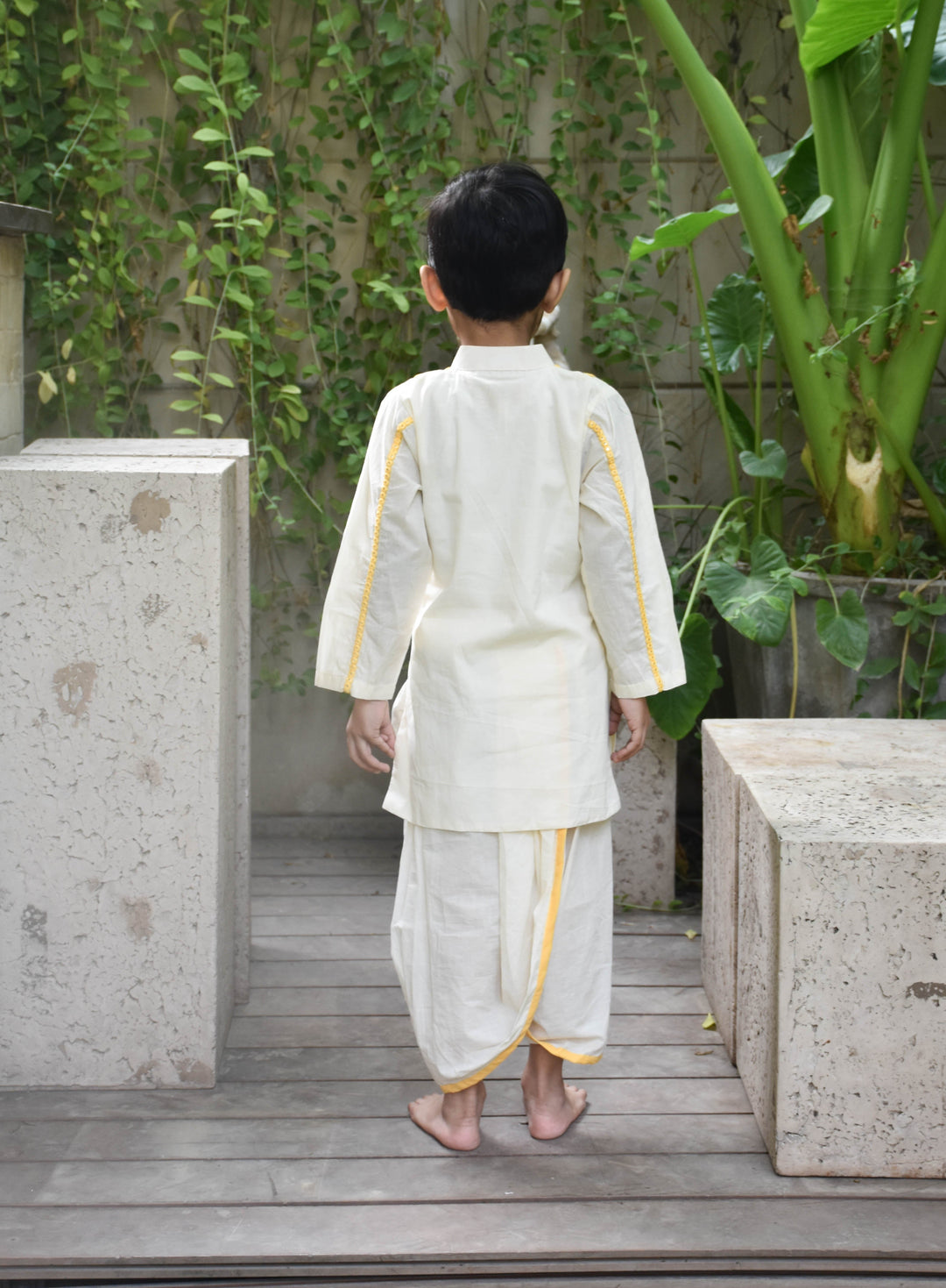 Off White Embroidered Cotton Kurta With Dhoti Set