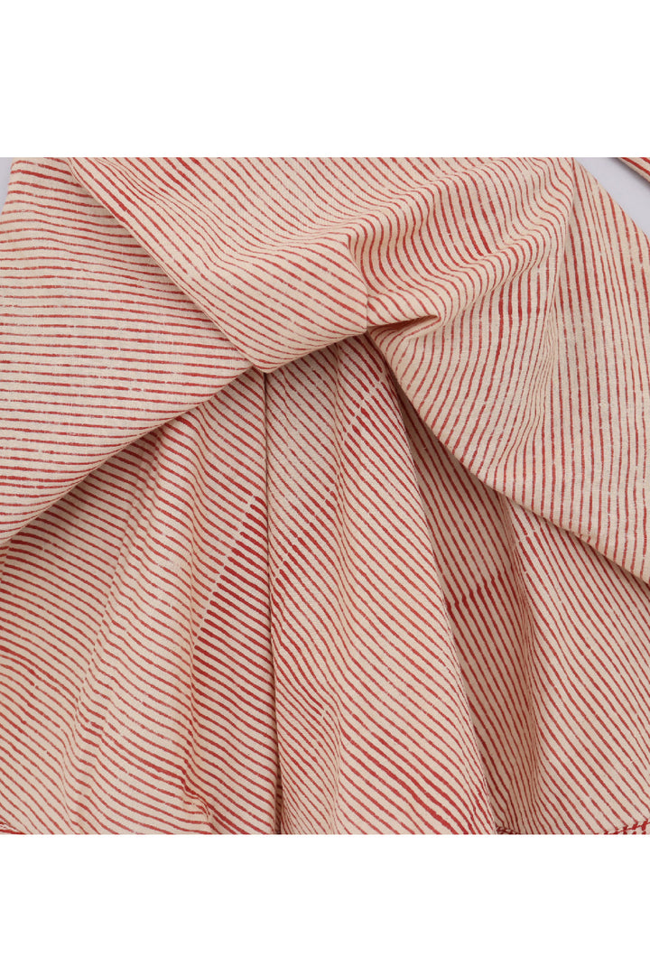 Maroon Stripes Printed Cotton Dress With Hand Block Printed Attached Jacket Set