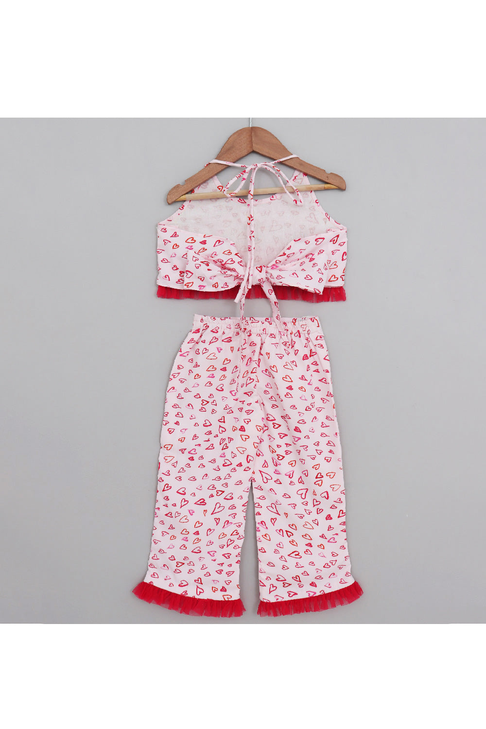 White And Pink Heart Printed Halter Neck Top With Palazzo Set