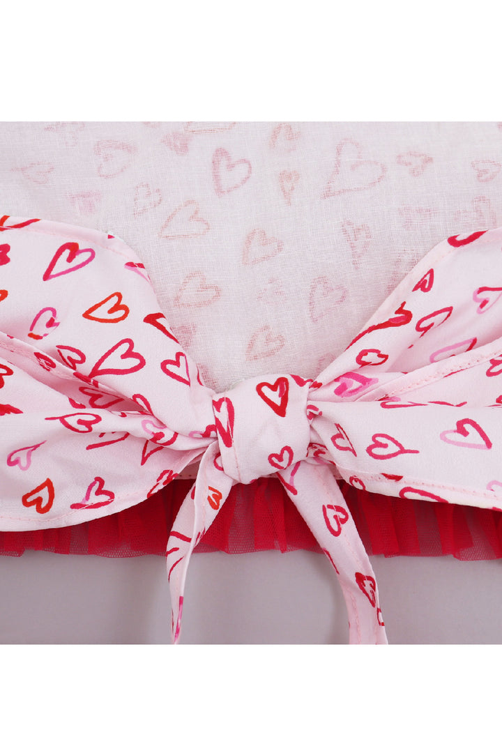 White And Pink Heart Printed Halter Neck Top With Palazzo Set