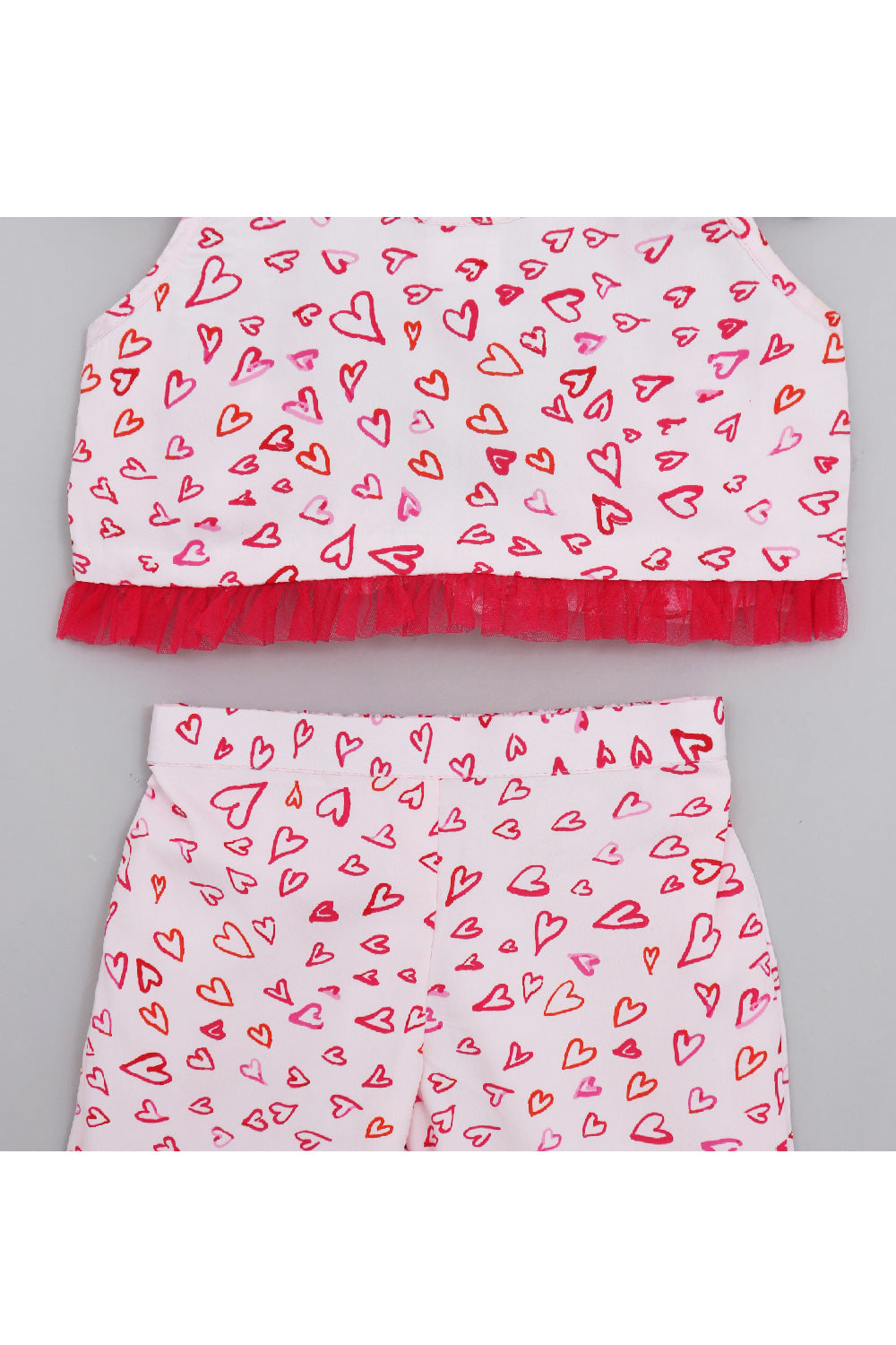 White And Pink Heart Printed Halter Neck Top With Palazzo Set