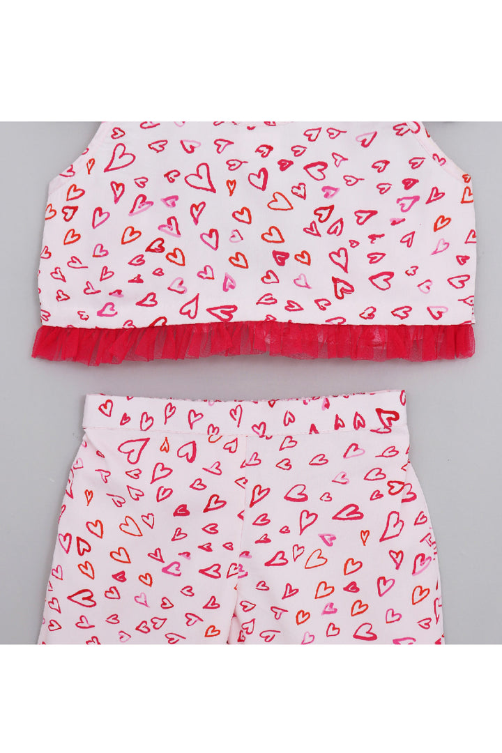 White And Pink Heart Printed Halter Neck Top With Palazzo Set