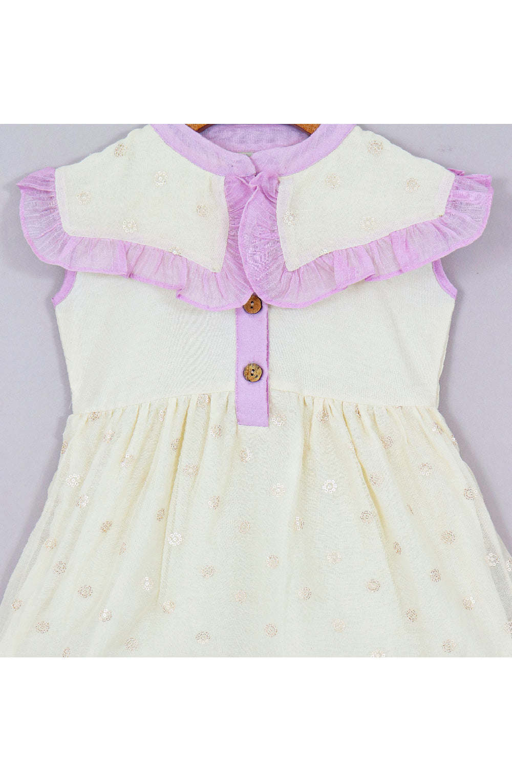 Off White And Lavender Peter Pan Collar Chanderi Dress