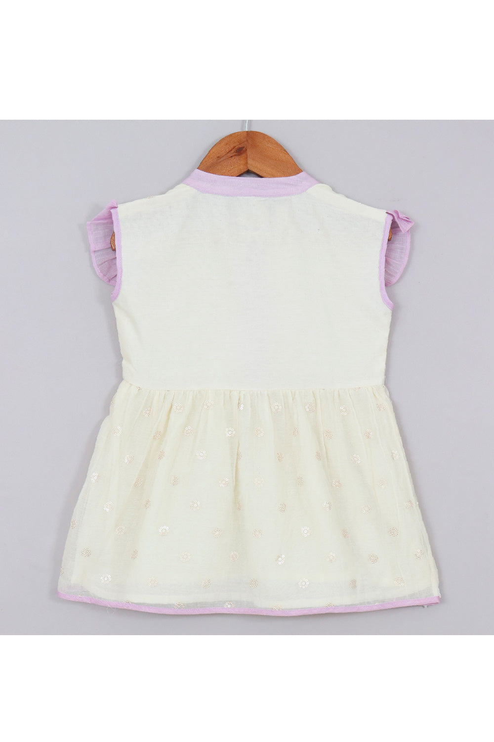 Off White And Lavender Peter Pan Collar Chanderi Dress