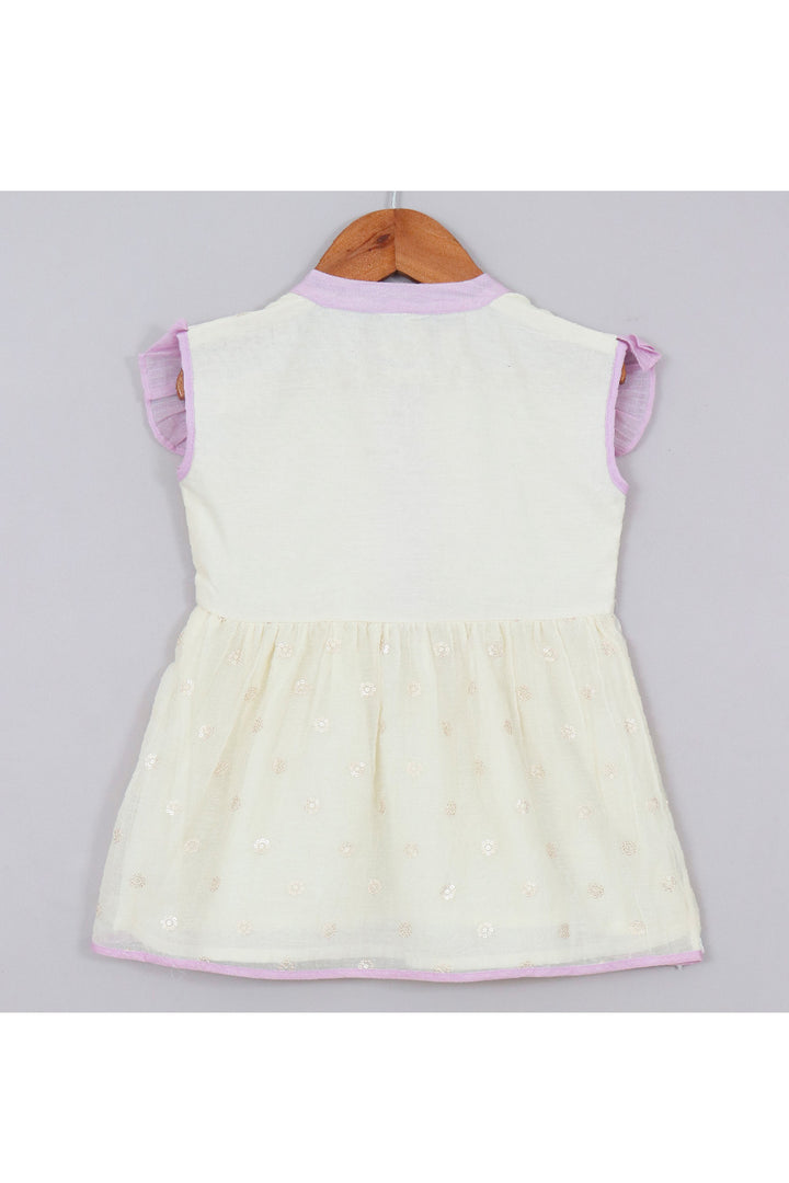 Off White And Lavender Peter Pan Collar Chanderi Dress
