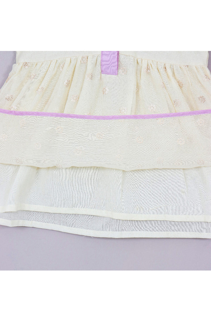 Off White And Lavender Peter Pan Collar Chanderi Dress