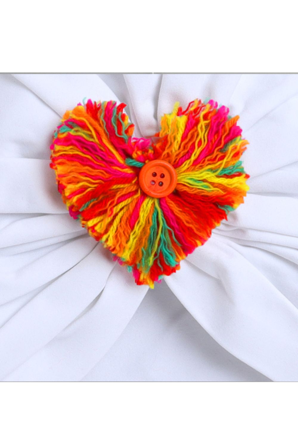 White Unisex Cotton Colorful Heart Pom Pom Turban