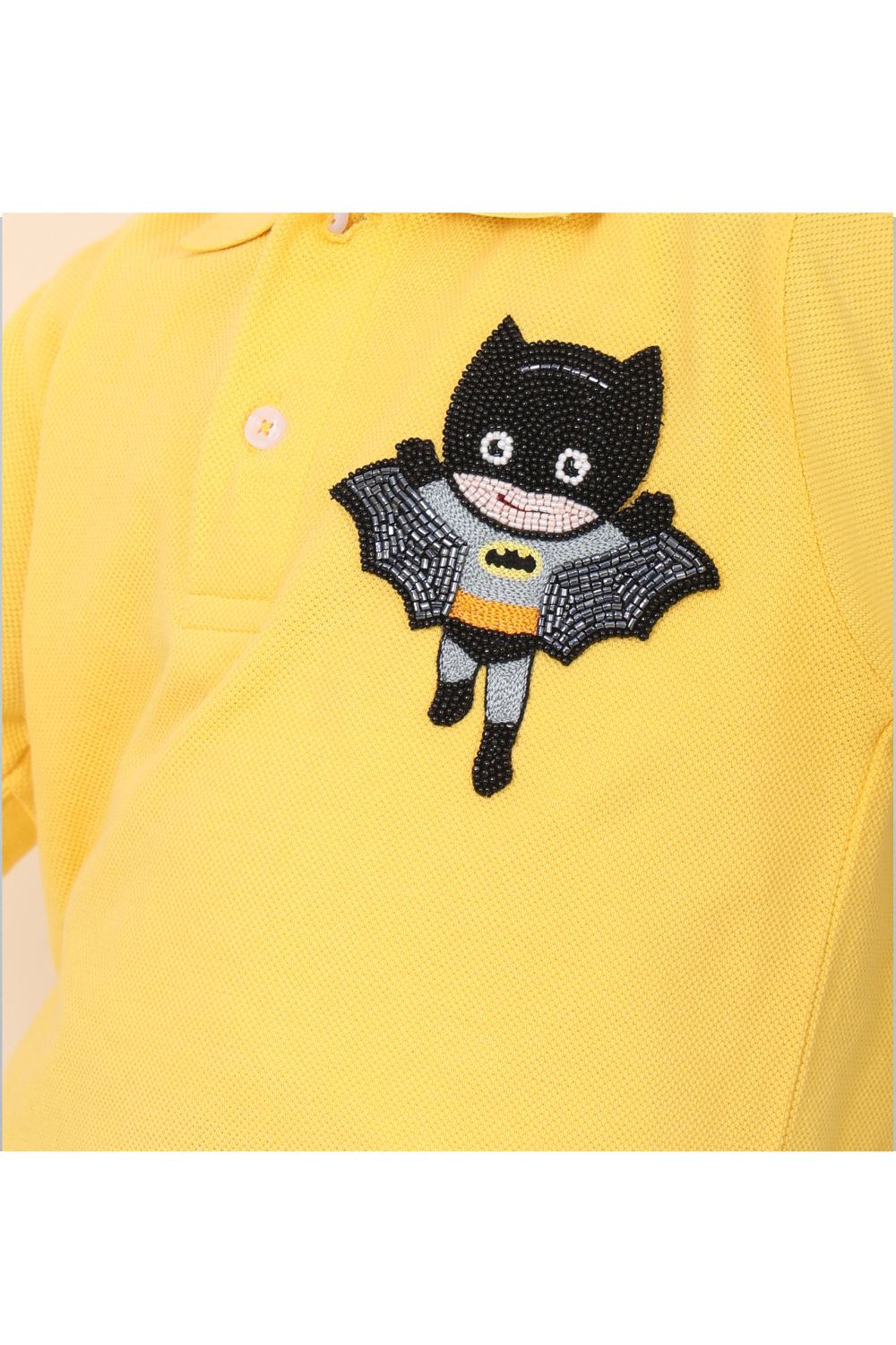 Yellow Hand Embroidered Batman Polo T-shirt