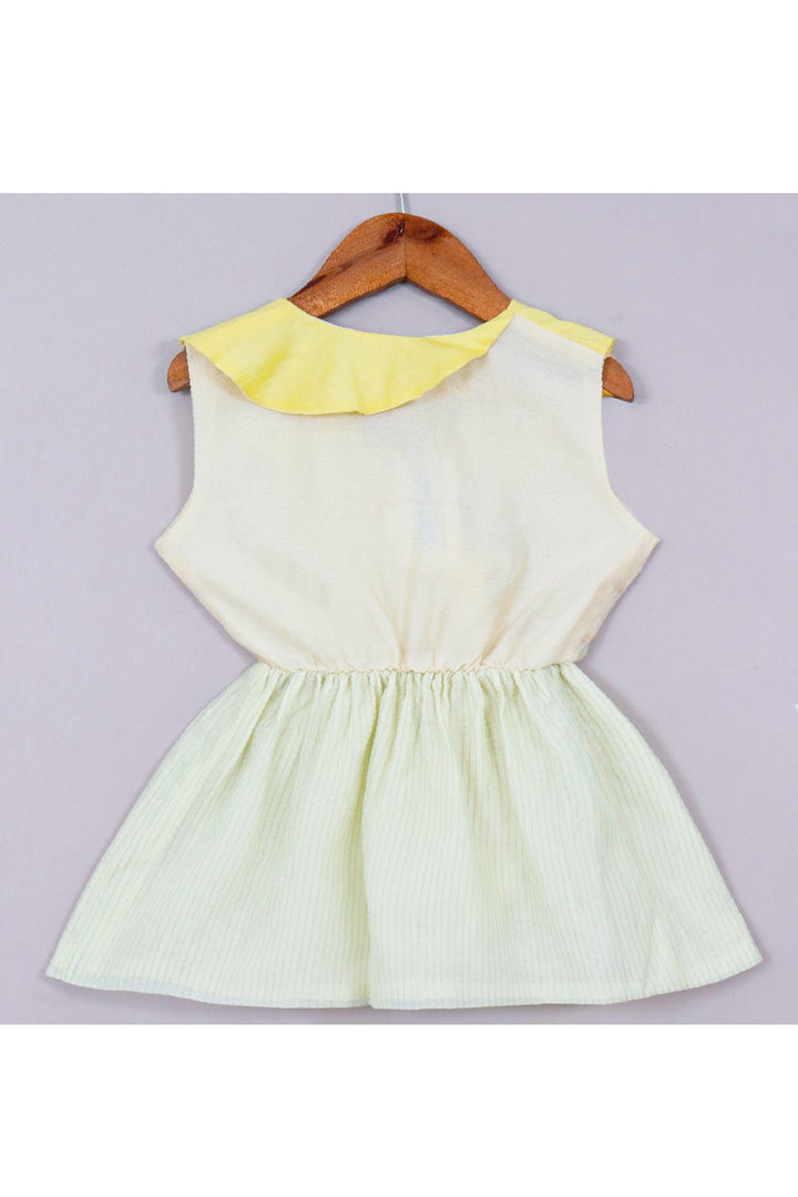 Off White And Yellow Floral Embroidered Cotton Dress