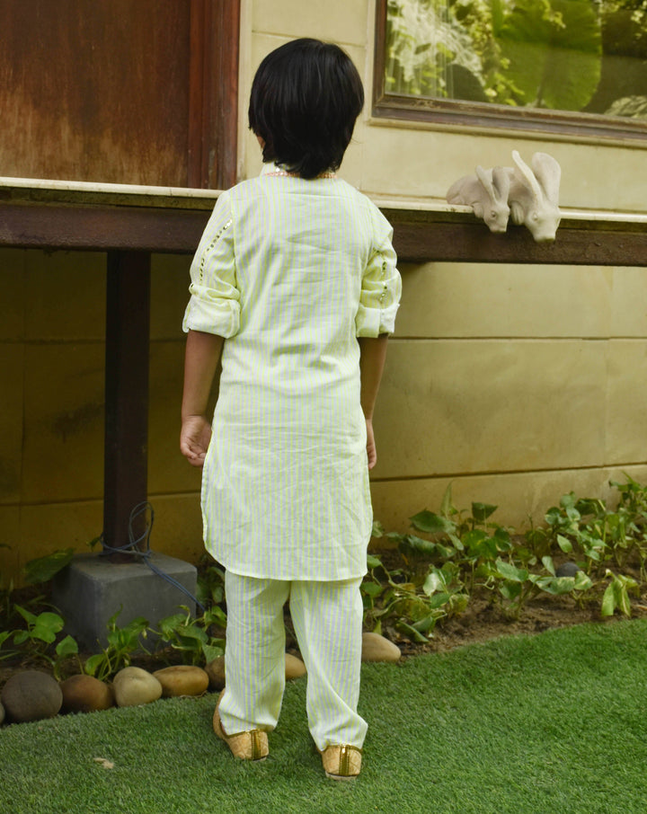 Green Printed Cotton Kurta With Pant Set