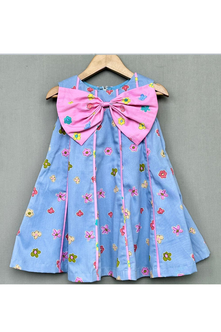 Sky Blue Floral Breeze Bow Sleeveless Dress