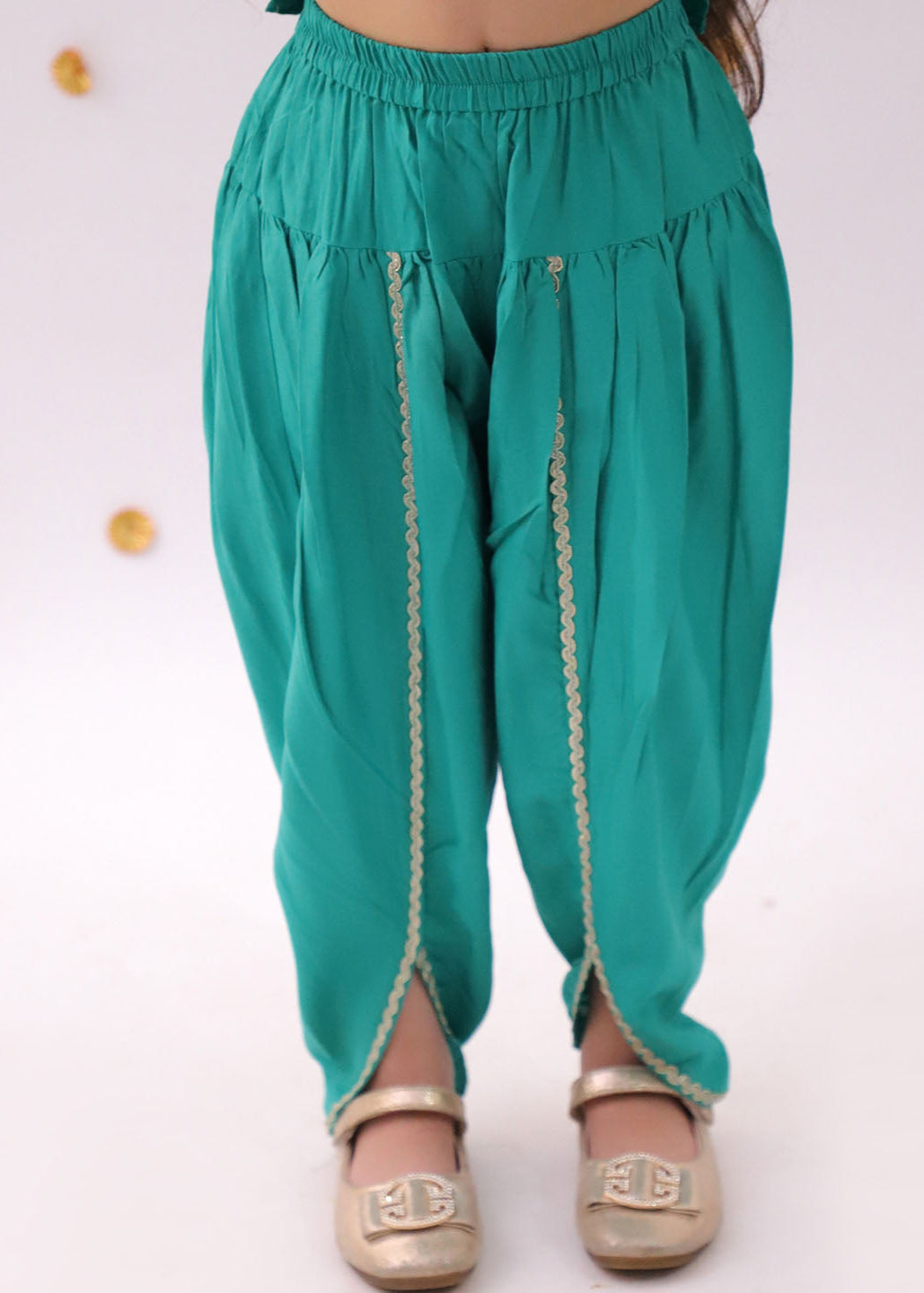 Green Heart Pattern Foil Printed Kurta With Dhoti Set