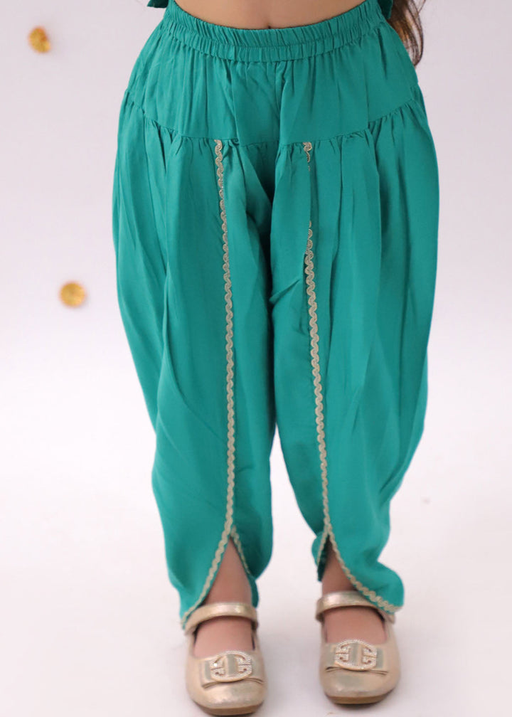 Green Heart Pattern Foil Printed Kurta With Dhoti Set