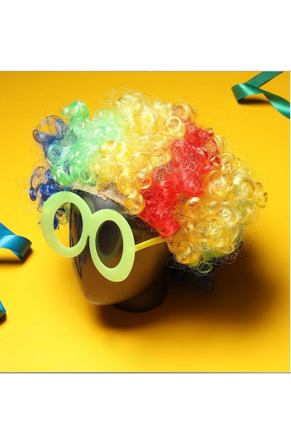 Holi Theme Colorful Wig & Glasses- Multicolor/White