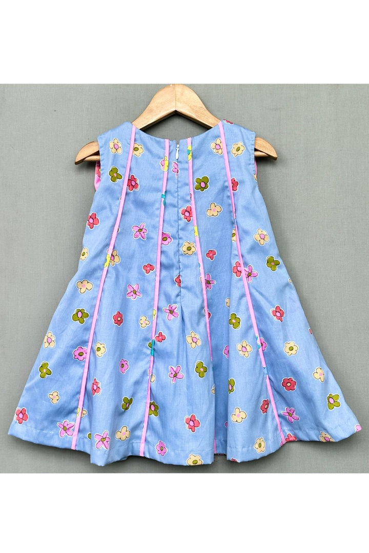 Sky Blue Floral Breeze Bow Sleeveless Dress